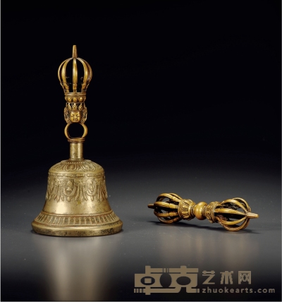 清·铜金刚杵及铜铃 铃高：23.2cm 杵长：17.3cm