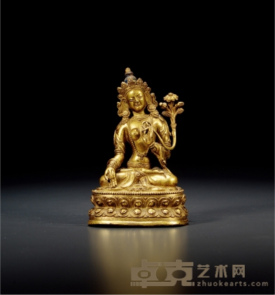 清·铜鎏金白度母像 高：12.1cm