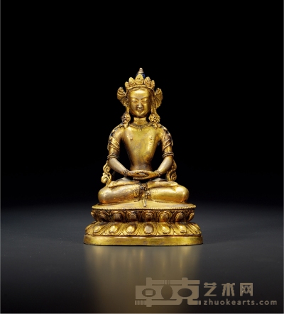 清康熙·铜鎏金无量寿佛 高：15.6cm
