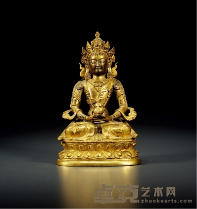 清·铜鎏金无量寿佛坐像 高：18.8cm