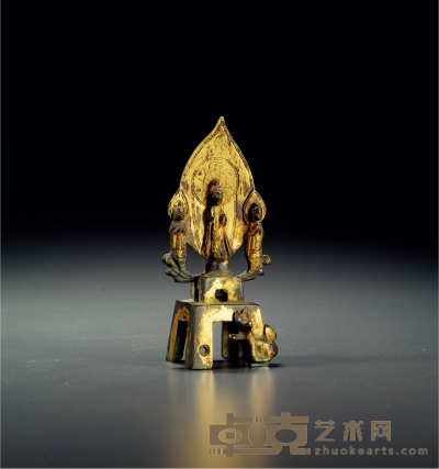 北魏·铜鎏金一佛二菩萨像 高：11.3cm