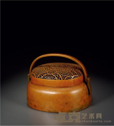 清·团花纹红铜手炉 高：18cm