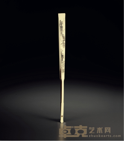 清·薛佛影雕山水人物扇骨 长：31.5cm