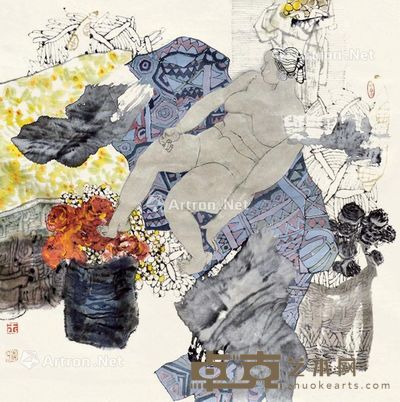 王时 出浴 69×69cm