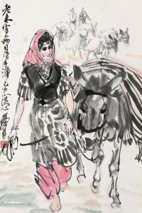 黄胄 少女与驴