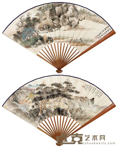 朱梅邨 陈映霞 洞庭始波 林间对弈 18×45cm