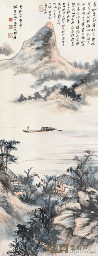 张大千 湖上秋泛图 104×40cm