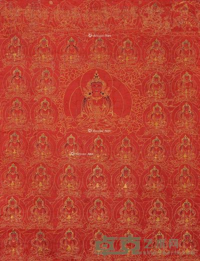 18世纪 无量寿佛唐卡 长50cm;宽42cm