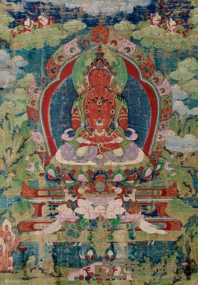 18世纪 无量寿佛唐卡 长79cm;宽50cm