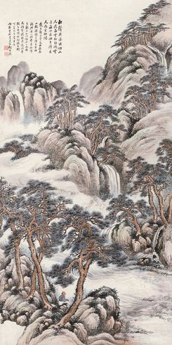 何维朴 春山观瀑图
