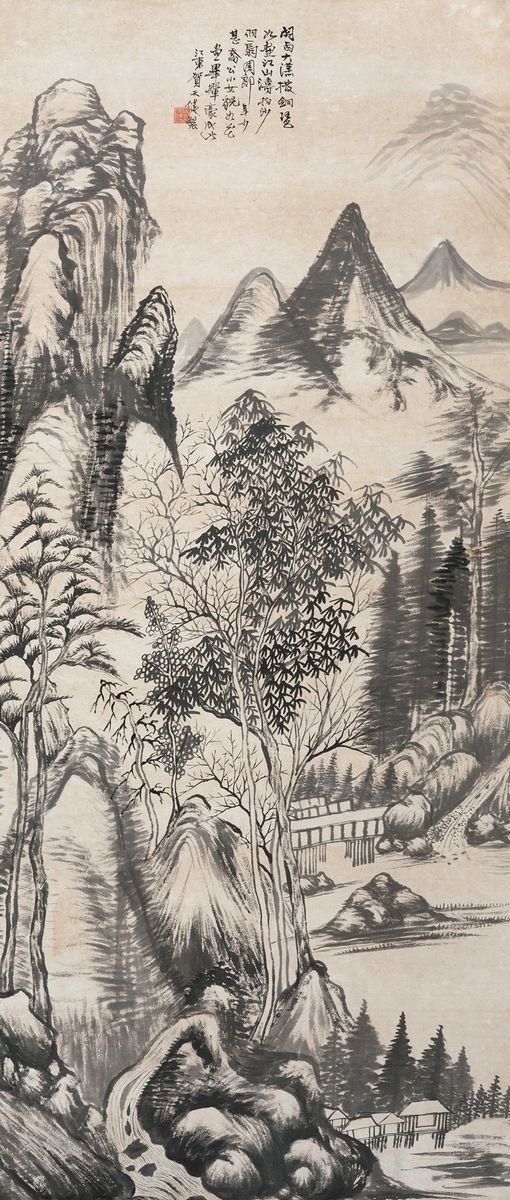 lot:537 贺天健 山居图