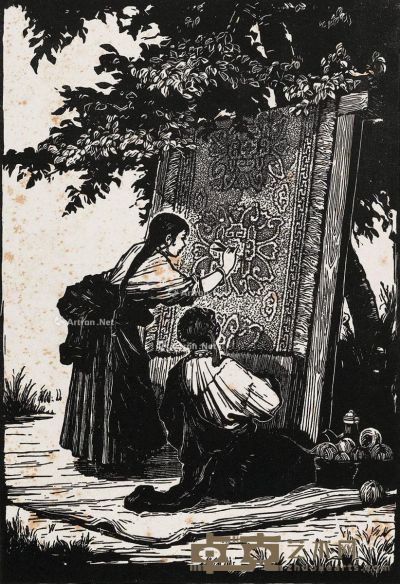 李焕民 藏族少女织花毯 27×18.5cm