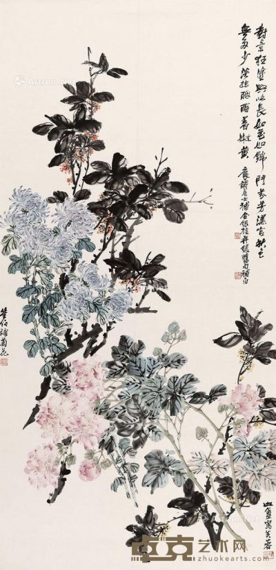 吴待秋 花卉 137×68cm