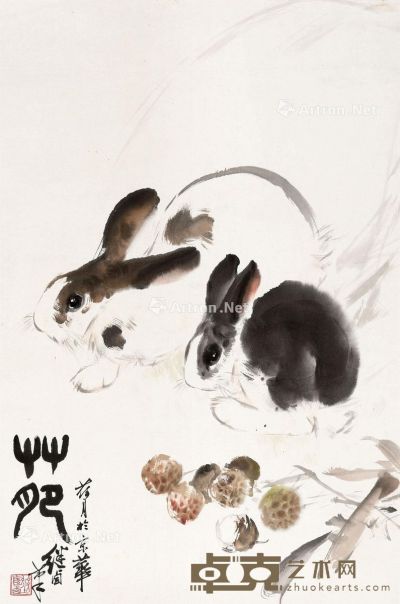 刘继卣 双兔 69×46cm