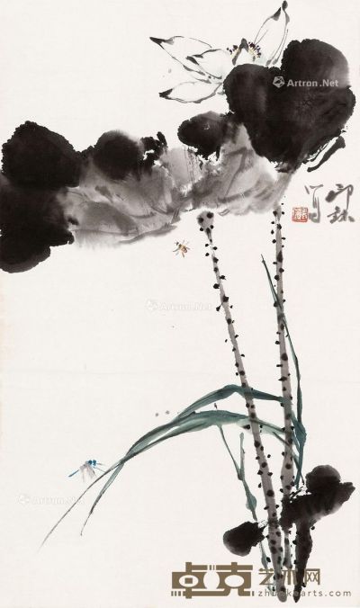 萧朗 荷花草虫图 61×35cm