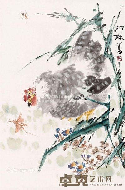萧朗 母鸡草虫 65.9×45cm