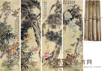 马万里 花卉 153×42cm×4