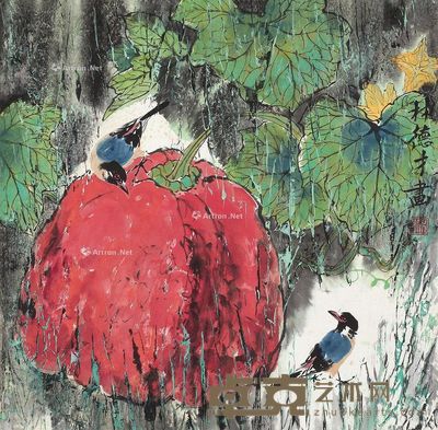 林德才 花鸟 46×46cm