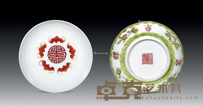 清 粉彩“吉祥如意”花卉盘 (一对) 直径11cm×2