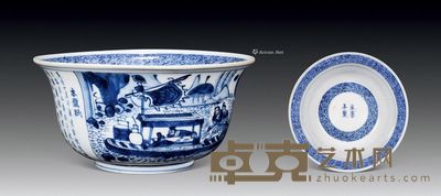 清康熙 青花赤壁赋山水人物碗 直径16cm