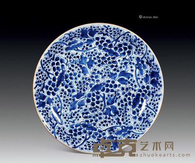 清康熙 青花花卉大盘 直径36cm