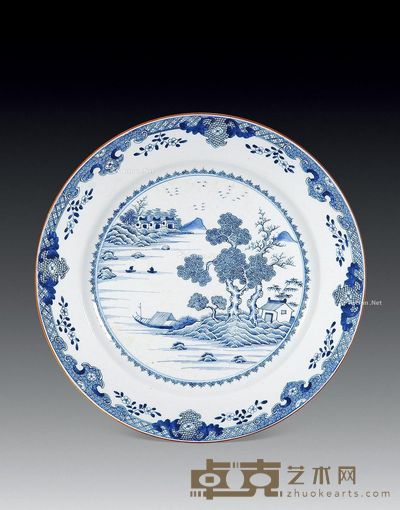 清乾隆 青花山水大盘 直径42cm