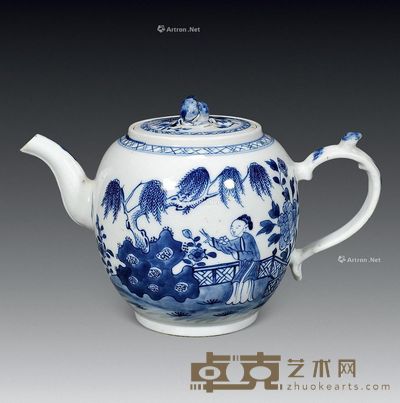 清乾隆 青花人物壶 高14cm