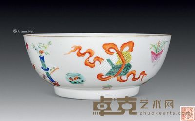 清道光 粉彩博古纹碗 直径17.5cm