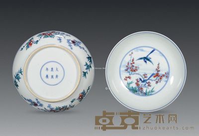 清康熙 斗彩“喜鹊登梅”盘 (一对) 直径15.5cm×2