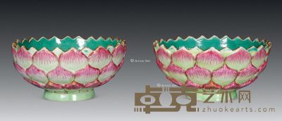 清嘉庆 彩莲花形碗 （一对） 直径14cm×2