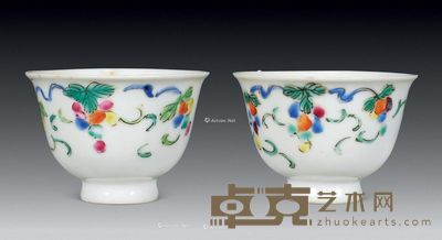 清雍正 彩花小杯 (一对) 直径6.5cm×2