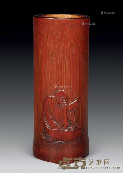 清初期 竹雕人物笔筒 高11.5cm
