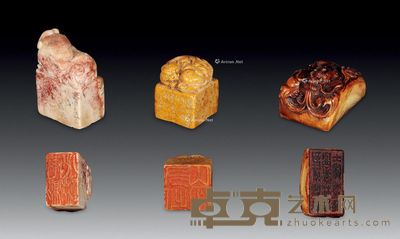 清 寿山石狮钮方章、龙纹角章 (共三方) 尺寸不一