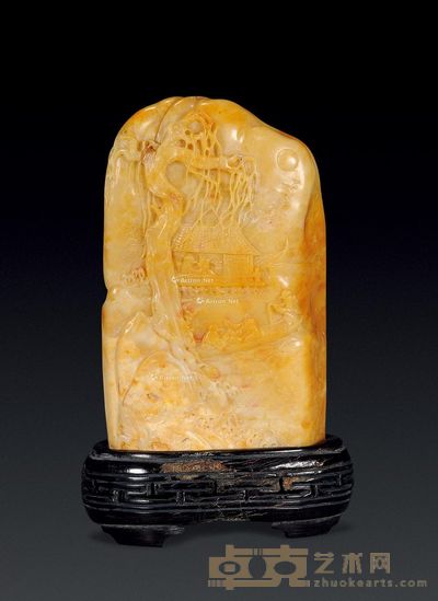 近代 寿山石雕山水人物章石 高9cm