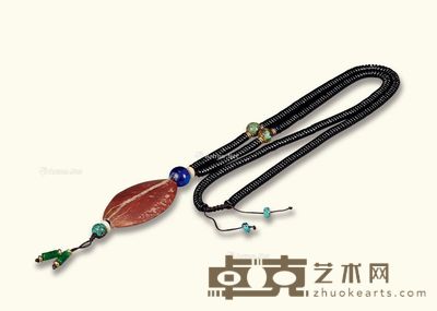 现代 古玛瑙扁勒配紫檀项链 长5cm