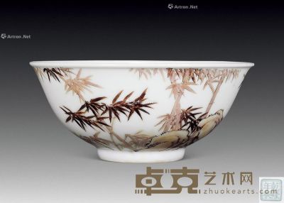 民国 仿珐琅彩竹石纹碗 直径13cm