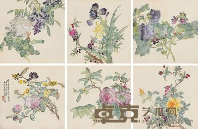 汤世澍 花卉 26×26cm×6