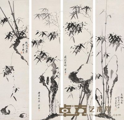 刘荫堂 墨竹 32×134cm×4