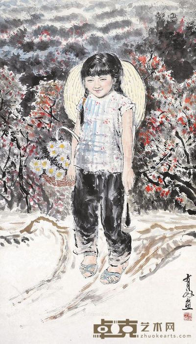 王有政 采花姑娘 102×58.5cm