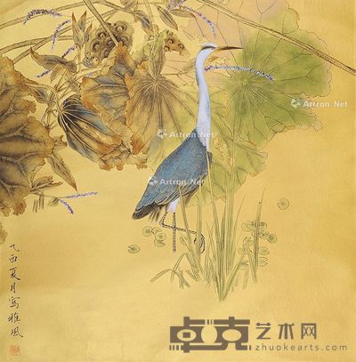 郑雅风 荷塘紫鹭 67×66cm
