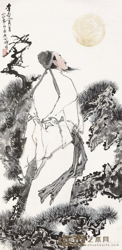 林峥明 李白赏月图 136×67cm