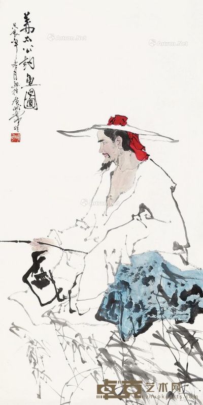 林峥明 姜太公钓鱼图 134×67cm