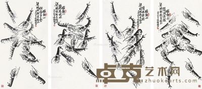 陆锦琪 墨虾 88×47.5cm×4