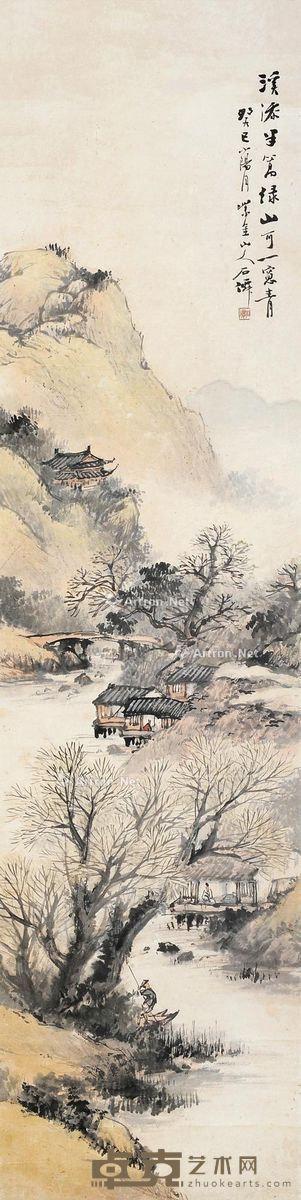 吴石僊 溪添半篙窗青 132×33cm