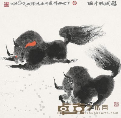 尼玛泽仁 雪域牦牛图 33.5×33.5cm