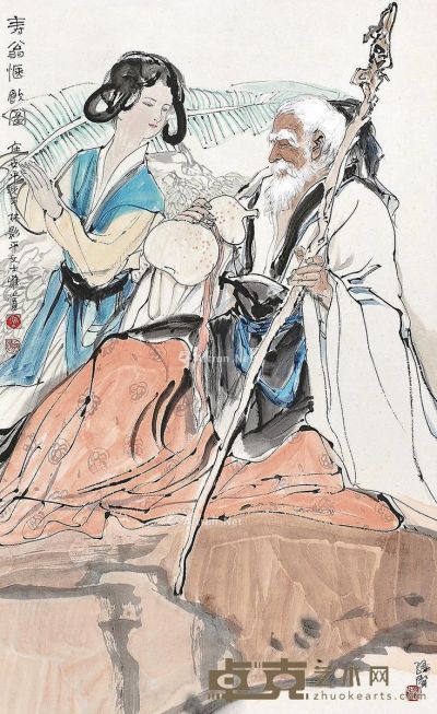 苏维贤 寿翁惬饮图 96×58cm