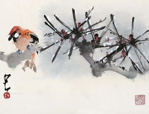 赵少昂 寒雀图