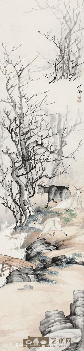 胡也佛 三羊开泰 89×22cm