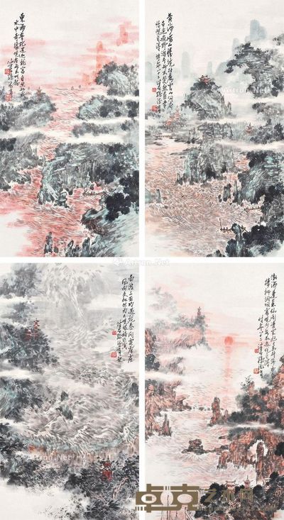 孙德育 山水 41×75cm×4