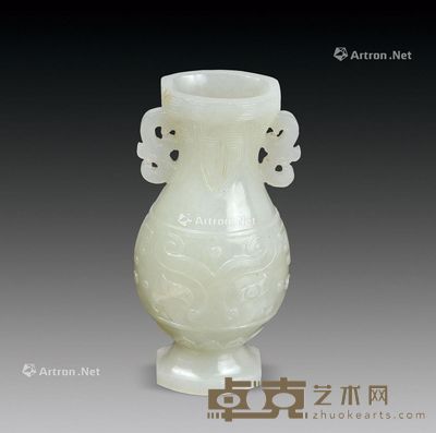 和田白玉饕餮纹双耳瓶 高9.1cm